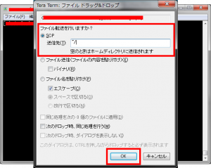 SCPを選択して送信先に"~/"と入力